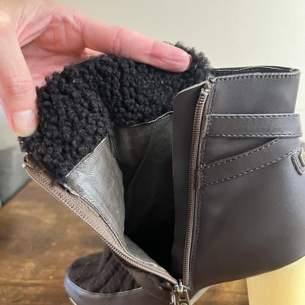 Australia Luxe Collective Mercy Knit Boots 9 Wool Shearling Leather Buckle Block - Picture 9 of 11